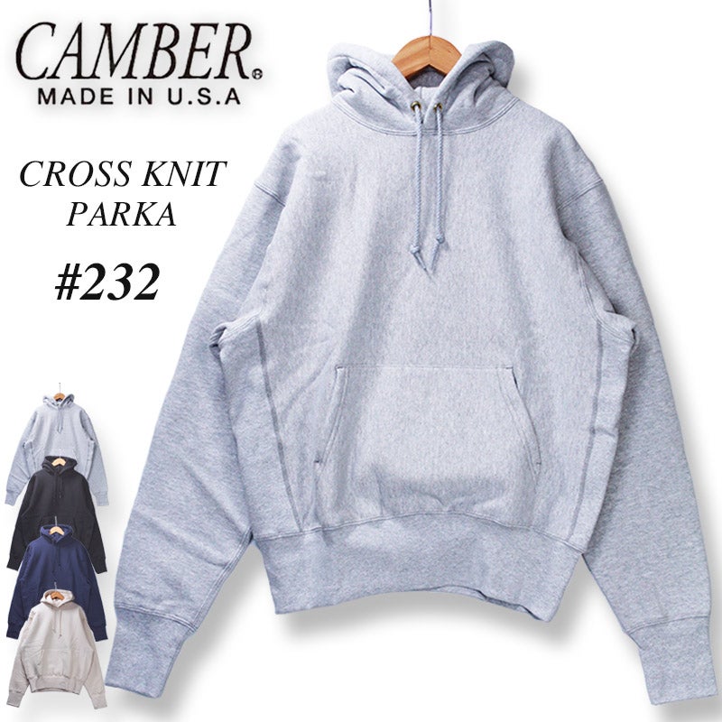 CAMBER キャンバー クロスニット パーカー 232 アメリカ製 ４色 グレー ブラック ネイビー ナチュラル サイズ S M L XL